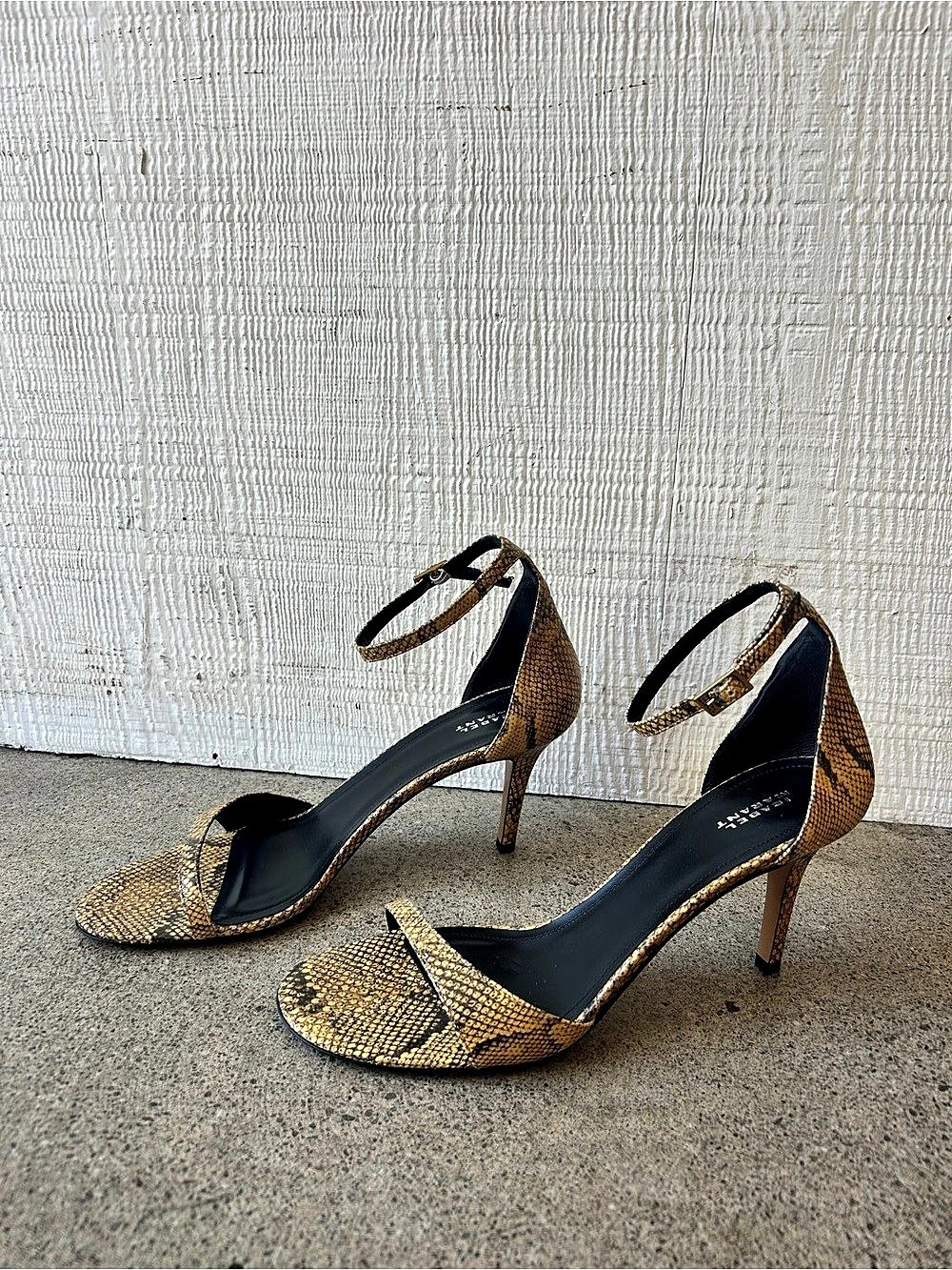 Isabel Marant Snakeskin Print Ankle Strap Heels Gold & Black US 7.5